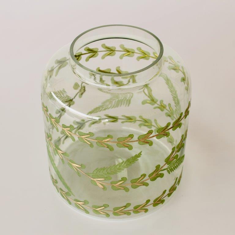 Green & Gold Etched Glass Vase